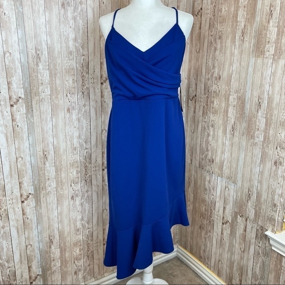 Bebe Cross Over Flounced Hem Midi Dress Size XL Women - Picture 2 of 15